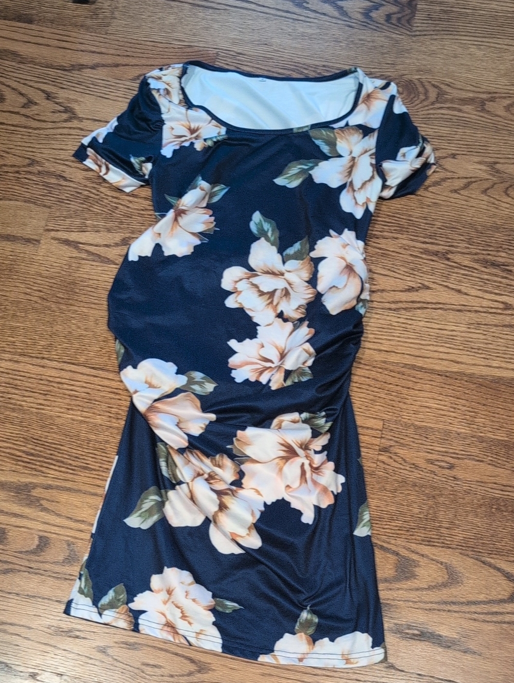 Amazon Navy Floral Scoop-Neck Midi Dress with Cream Blooms
